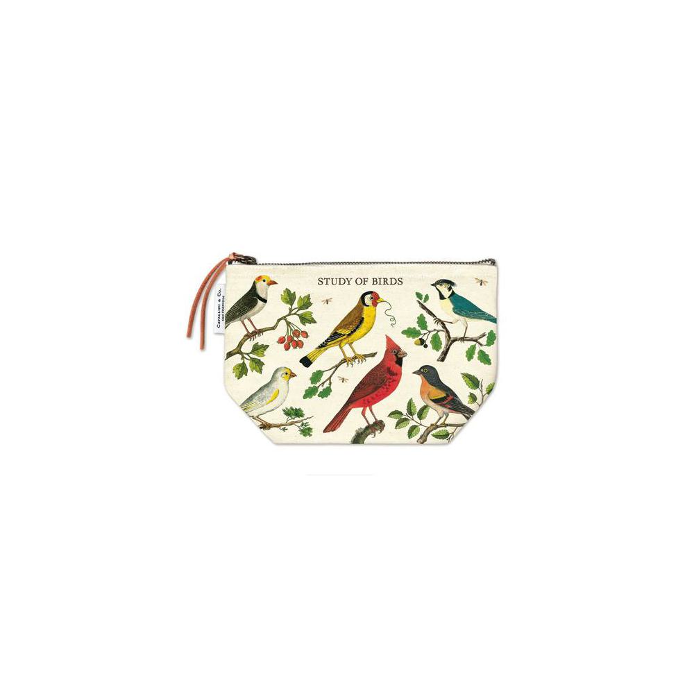 Fashion Accessories, Cavallini, Pouch, Art & School, Vintage, Cotton, Zipper, Birds, 805661